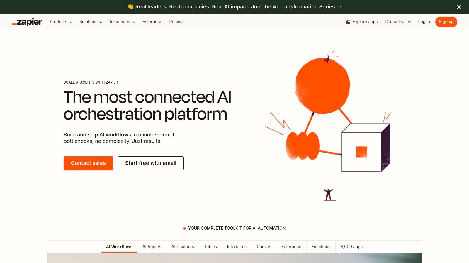 Zapier's AI automation interface showing an example of a workflow being built.