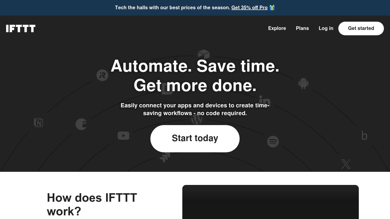 An abstract diagram showing how IFTTT connects different apps and services for simple workflow automation, fitting the description of Make alternatives.
